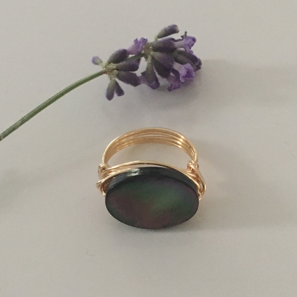 Abalone Shell Wire Wrapped Ring.
